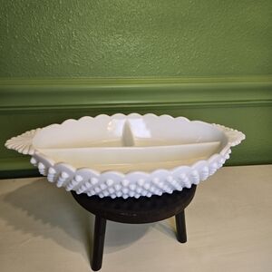 Vintage Fenton Hobnail Divided Relish dish 12"
